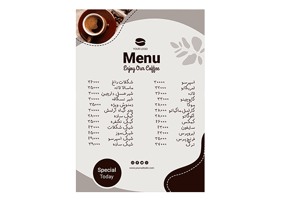 طرح لایه باز و خام منوی کافی شاپ 28