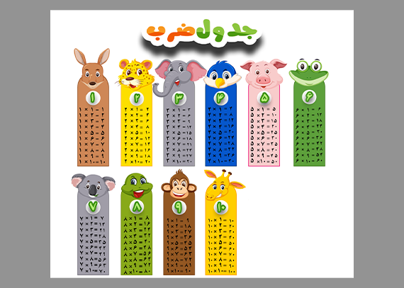 جدول ضرب طرح حیوانات کیوت