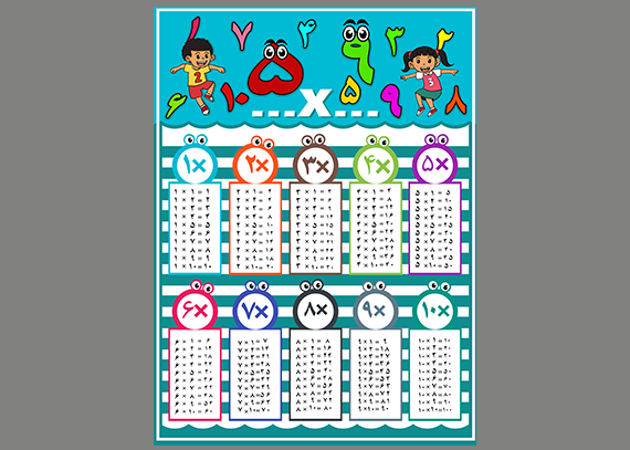 جدول ضرب خام طرح کودک و اعداد