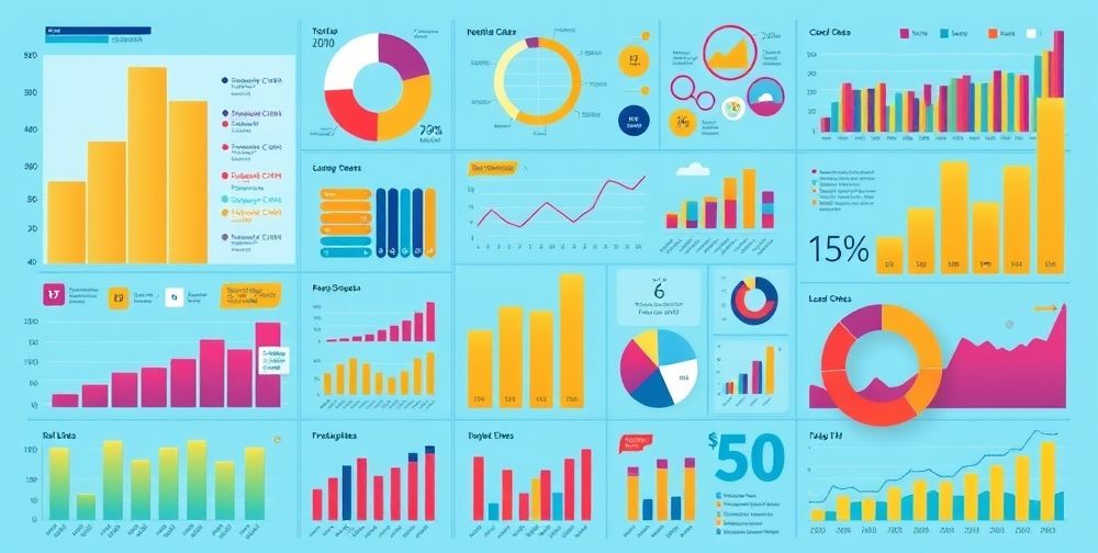 An illustrative infographic showcasing various data points, colorful graphs, and charts arranged in an engaging layout, designed to simplify complex information for audiences.