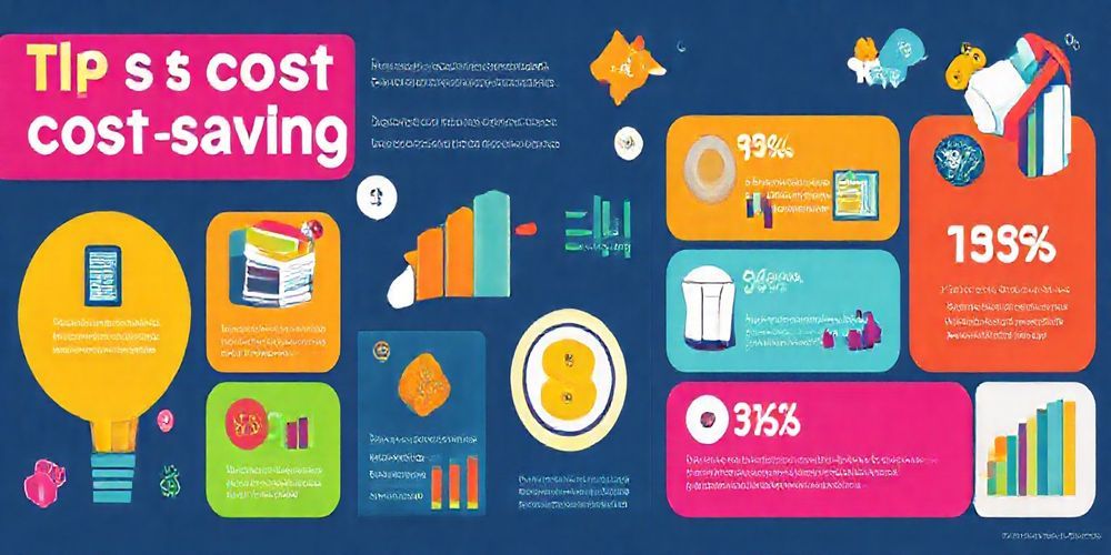 A vibrant infographic displaying various cost-saving tips for businesses, featuring colorful graphics and statistics in a clean layout.