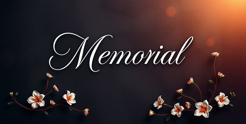 A visually striking open-layer mourning advertisement displayed on a textured background with dark colors symbolizing mourning, including elegant fonts and floral elements complementing the design.