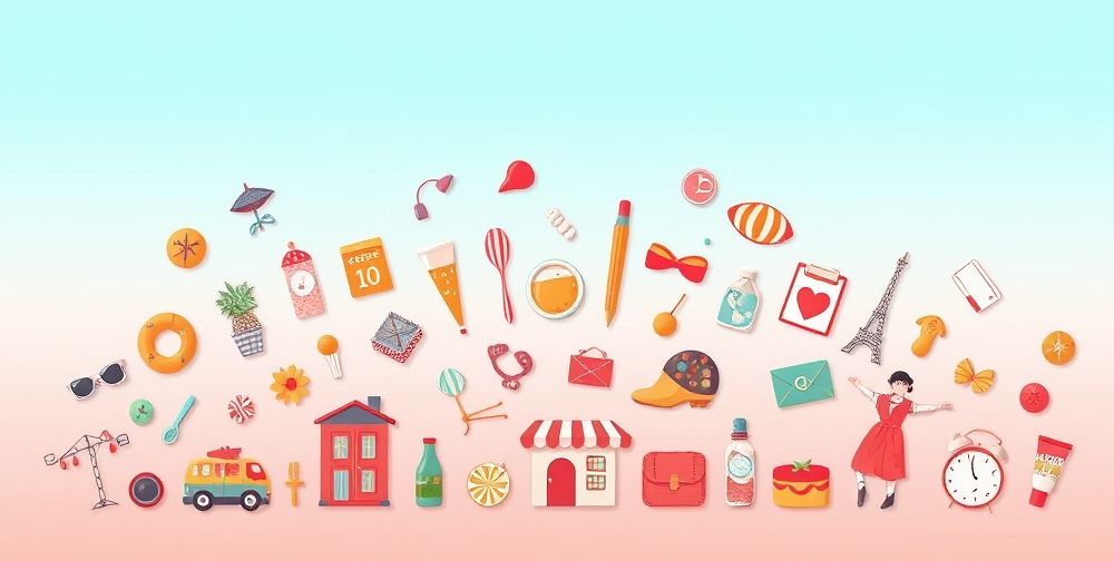 A vibrant Instagram highlight cover design featuring various themed icons, such as travel, food, and fashion, set against a bright pastel background with a modern aesthetic.