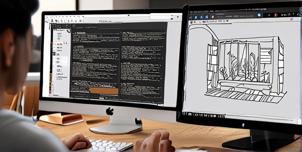 A detailed image showing a computer screen with Photoshop open, displaying error messages and troubleshooting solutions, along with a user taking notes. The setting has a cozy home office feel, with neutral colors and good lighting.