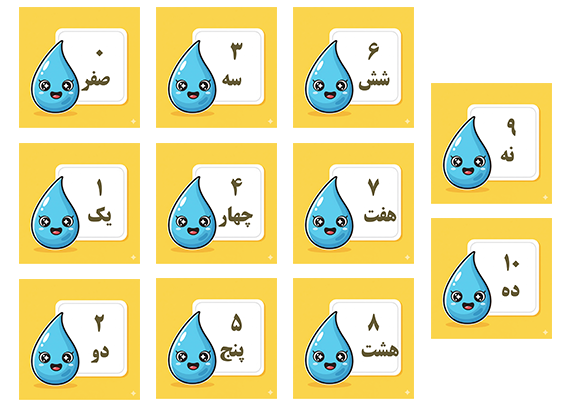 فلش کارت اعداد طرح قطره آب
