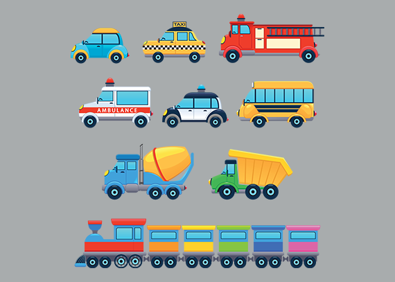 مجموعه تصویر کارتونی وسایل نقلیه برای کودکان