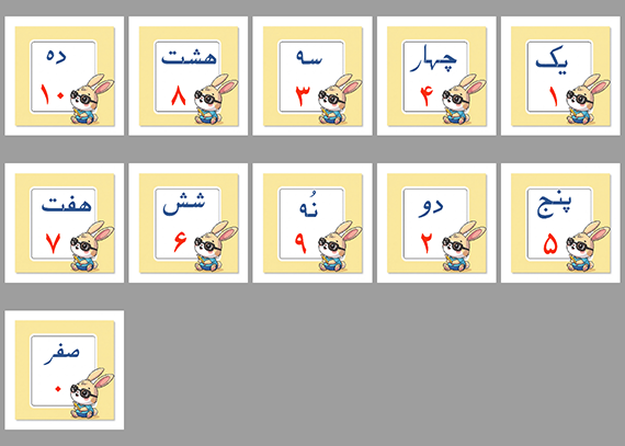 فلش کارت اعداد فارسی طرح خرگوش