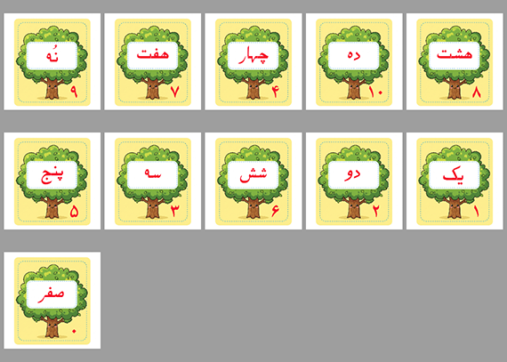 فلش کارت اعداد فارسی طرح درخت