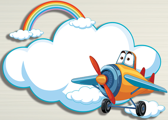 تصویر کودکانه کارتونی هواپیما و ابر