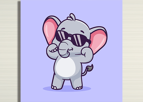 تصویر انیمیشنی فیل عینکی کودکانه