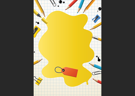 طرح جلد کودکانه با رنگ‌ زرد و حاشیه مداد